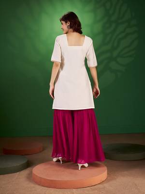White and red sequine work georgette kurta with sharara and dupatta 2