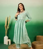 Light green Printed Cotton Kurta Pant