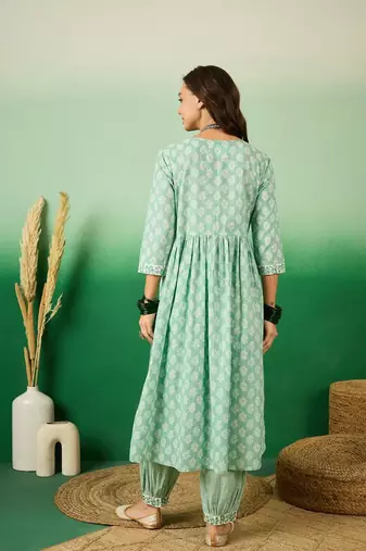 Light green Printed Cotton Kurta Pant