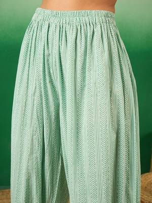 Light green Printed Cotton Kurta Pant 3