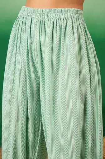 Light green Printed Cotton Kurta Pant