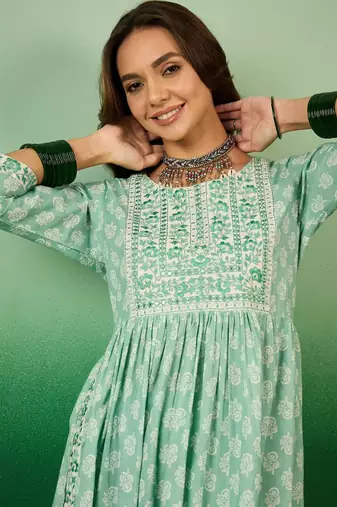 Light green Printed Cotton Kurta Pant