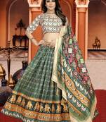 Green Digital Print Silk Lehenga