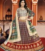 Maroon Digital Print Silk Lehenga