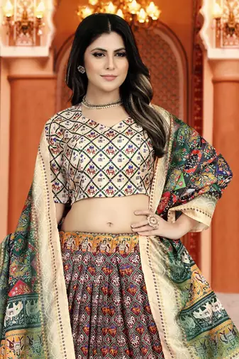 Maroon Digital Print Silk Lehenga