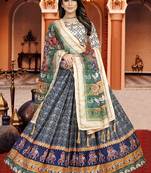 Blue Digital Print Silk Lehenga