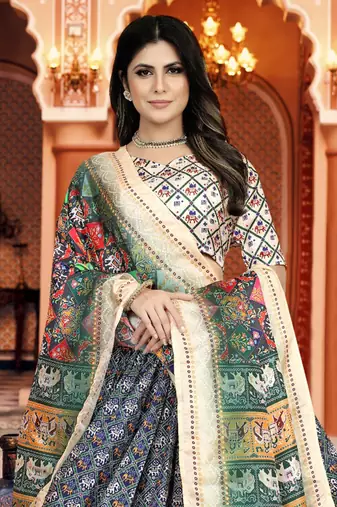Blue Digital Print Silk Lehenga