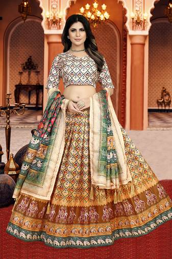 Mustrad Digital Print Silk Lehenga