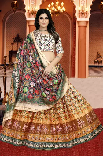Mustrad Digital Print Silk Lehenga