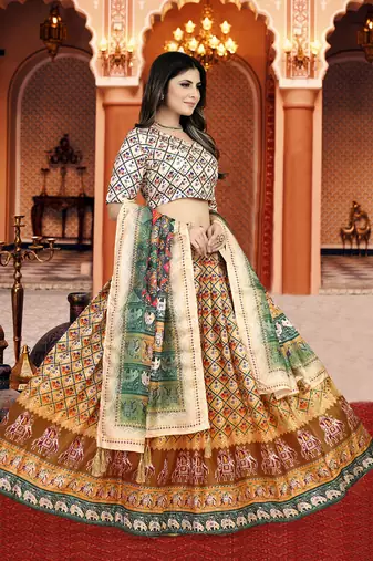 Mustrad Digital Print Silk Lehenga