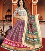 pink Digital Print Silk Lehenga