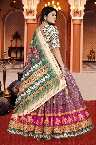 pink Digital Print Silk Lehenga