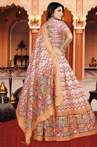 Multicolor Digital Print Silk Lehenga