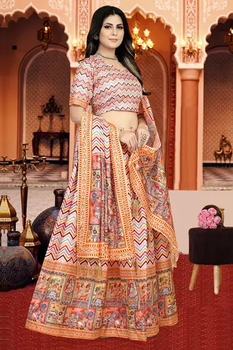 Multicolor Digital Print Silk Lehenga