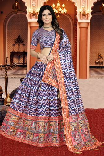 Multicolor Digital Print Silk Lehenga