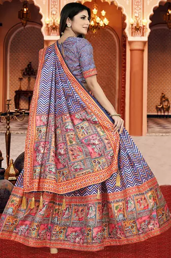 Multicolor Digital Print Silk Lehenga