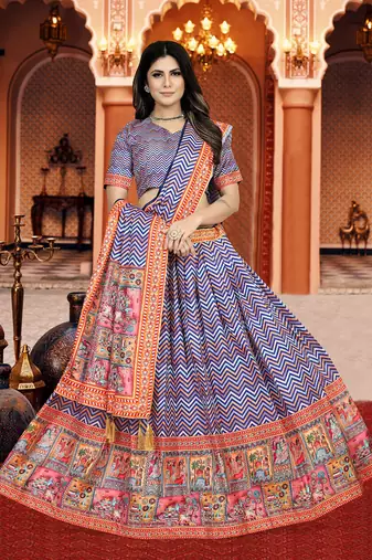 Multicolor Digital Print Silk Lehenga