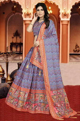 Multicolor Digital Print Silk Lehenga