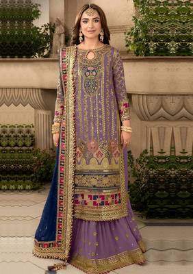 Purple Heavy Embroidery Sequin Thread Work Salwar Kameez with Dupatta 1