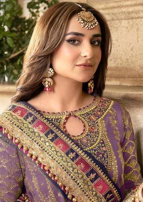 Purple Heavy Embroidery Sequin Thread Work Salwar Kameez with Dupatta 2