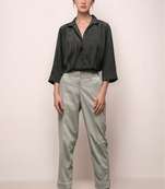 Black crepe pleated shirt