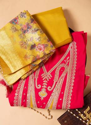 Pink Heavy Embroidery Heavy Chinon Silk Salwar Kameez with Dupatta 1