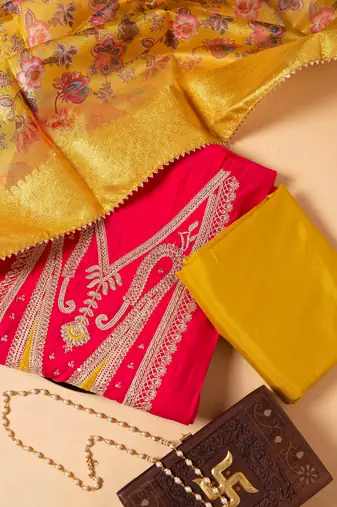 Pink Heavy Embroidery Heavy Chinon Silk Salwar Kameez with Dupatta