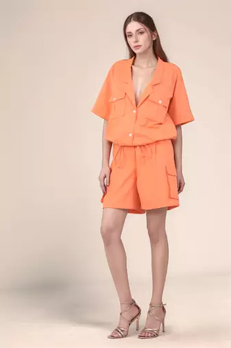 Pastel orange cotton drawstring shirt