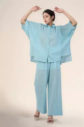 Powder blue batwing sleeve shirt
