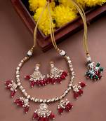 Traditional kundan and beads gold plated necklace set