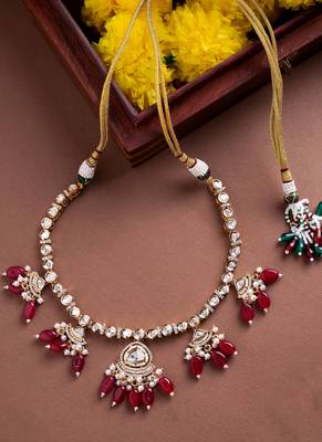 Traditional kundan and beads gold plated necklace set 2
