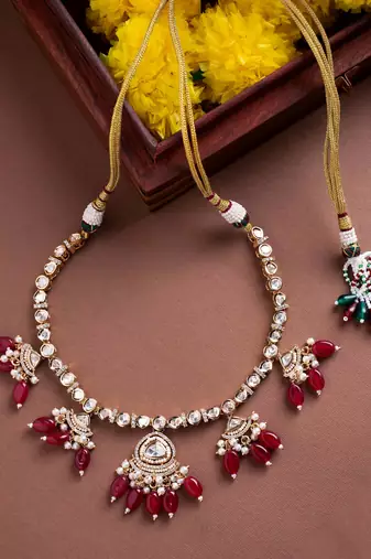 Traditional kundan and beads gold plated necklace set