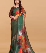 Mehandi green  digital print satin georgette saree with blouse