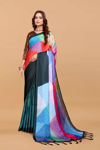 Multi colour  digital print satin georgette saree with blouse