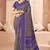 Grey purple printed crepe silk saree with unstitched blouse piece