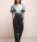 Blue overlapped satin shirt