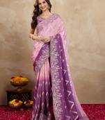 Trendmalls Purple Jacquard Silk Embroidery Saree with Unstitched Blouse Piece