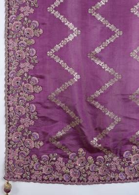 Purple Jacquard Silk Embroidery Saree with Unstitched Blouse Piece 6