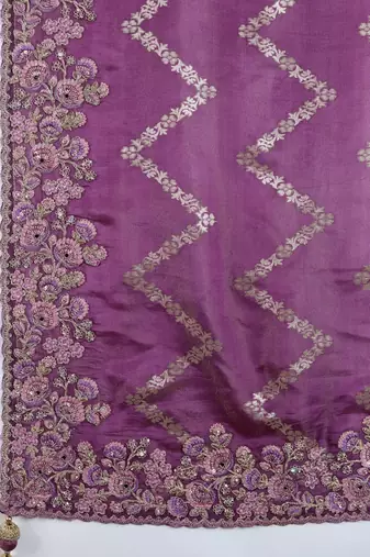 Trendmalls Purple Jacquard Silk Embroidery Saree with Unstitched Blouse Piece