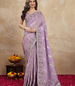 Trendmalls Purple Jacquard Silk blend Embroidery Saree with Unstitched Blouse