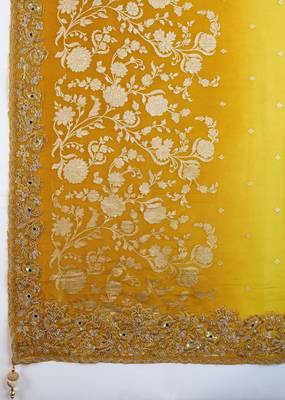 Yellow Jacquard Silk Embroidery Saree with Unstitched Blouse 7