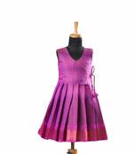 Purple plain zari work banarasi copper rail baby frock for kids