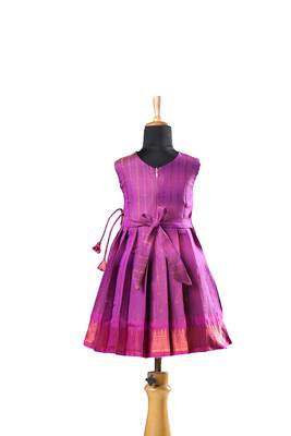 Purple plain zari work banarasi copper rail baby frock for kids 2