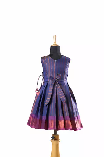 Purple plain zari work banarasi copper rail baby frock for kids