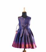 Purple plain zari work banarasi copper rail baby frock for kids