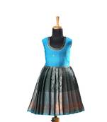 Green plain zari work banarasi copper twin leaf baby frock for kids