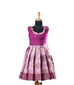 Pink plain zari work banarasi antique pendent baby frock for kids