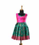 Green plain zari work banarasi antique pendent baby frock for kids