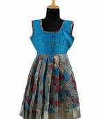 Blue plain zari work banarasi kalamkari fish frock for girls