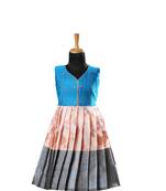 Blue plain zari work banarasi grape climber baby pattu pavadai frocks for kids